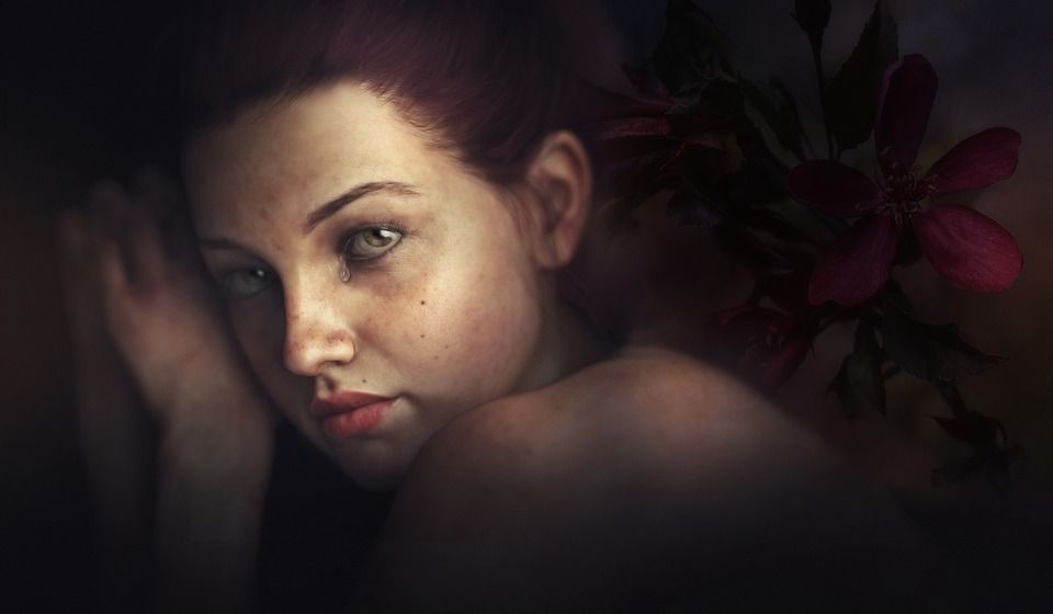 女士, 眼泪, 哭, 肖像, 美丽的, 绘画, 艺术品