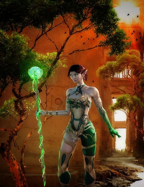 女士 成人 精灵 神秘 魔法 废墟 女性 神奇 女王 合成的
