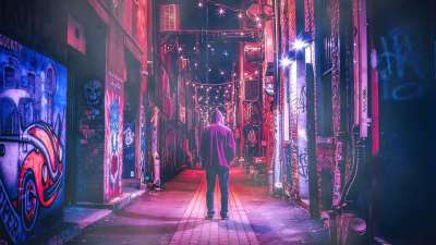 赛博朋克 氖 夜晚 城市的 街道 城市 日本 灯 建造 辉光