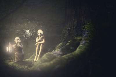 作曲 精灵 森林 灯笼 童话 幻想 仙女 坐 情绪 神秘生物