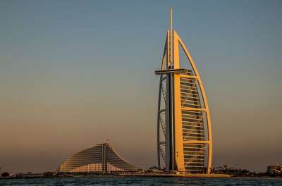 Burj Al 阿拉伯 迪拜 日落 酋长国 酒店 建造 正面 结构