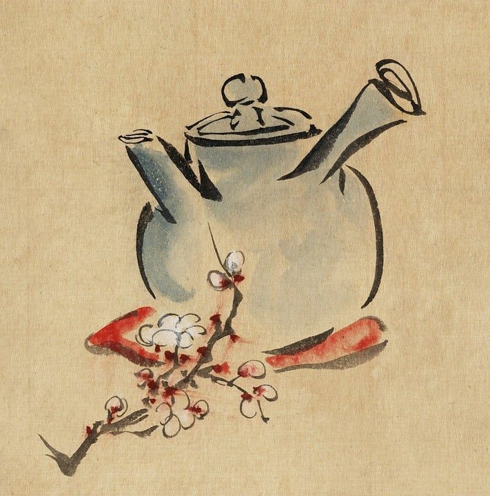 优质的 日本人 老式的 老的 古董 绘画 水彩 茶壶 花 花的