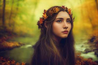 女士 森林 生成的Ai 肖像 幻想 童话故事 精灵 女孩 秋天