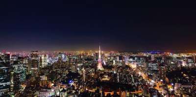 东京 日本 城市 城市的 全景 夜晚 晚上 灯 市中心