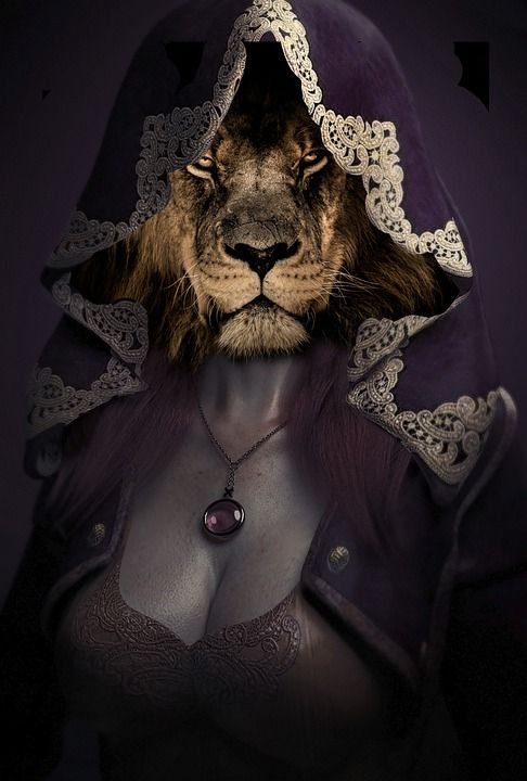 女士 狮子 撰写 头发 神秘 幻想 童话故事 捕食者 链 怪物