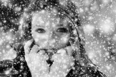 女士 脸 雪 降雪 冬天 雪花 散景