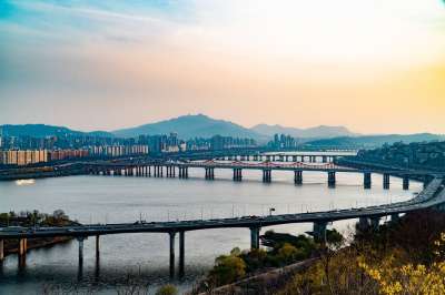 大自然壁纸 自然壁纸 高清壁纸 连翘 河 桥 城市 汉城 韩国