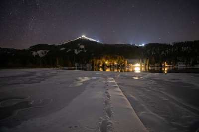 星空 湖 村庄 冬天 自然 雪 季节