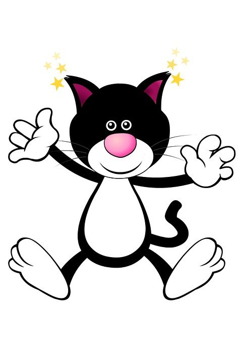 跳跃 猫 猫科动物 可爱的 快乐的 微笑 卡通人物 卡通片 特点
