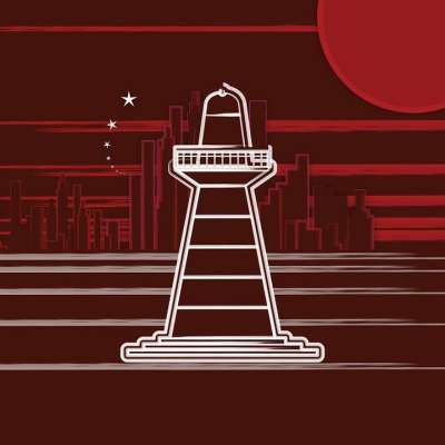 灯塔 信标 午夜咖啡 红色的油漆 海洋主题 海洋的概念海报 海洋水