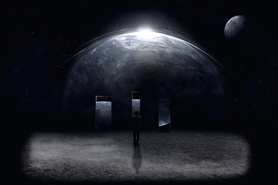人类, 黑暗, 月亮, 空间, 简单, 画画, 极好的, 行星, 星星