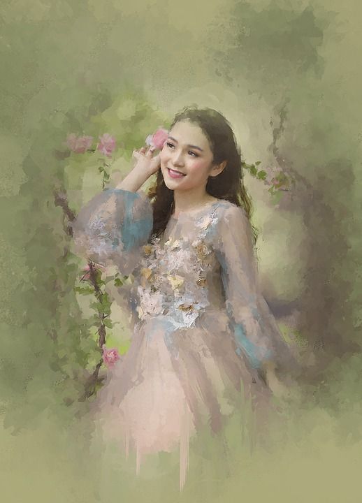 女士 模型 肖像 姿势 裙子 花朵 风格 时尚 摆姿势
