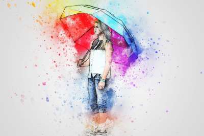 女孩 雨伞 艺术 抽象 水彩 优质的 美丽 浪漫的 女士 感情