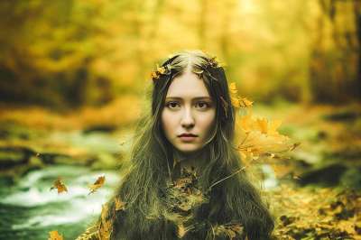 女士 森林 生成的Ai 肖像 幻想 童话故事 精灵 女孩 秋天