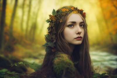 女士 森林 生成的Ai 肖像 幻想 童话故事 精灵 女孩 秋天