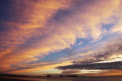 发光 大韩民国 西海岸 骆驼乔 日落 天空 云 景观 海洋