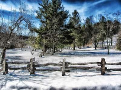 北卡罗来纳 景观 风景秀丽的 树木 天空 云 冬天 雪 栅栏