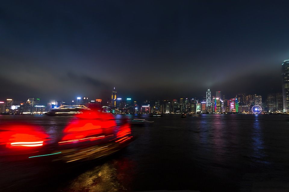香港, 窥视, 夜晚, 长期接触, 灯, 长快门, 在晚上, 光, 星空