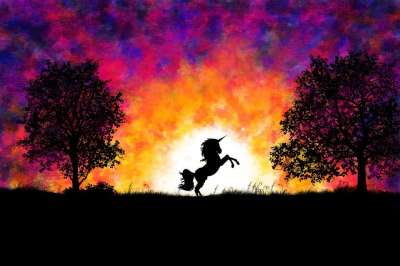 独角兽 日落 魔法 幻想 景观 神秘 童话