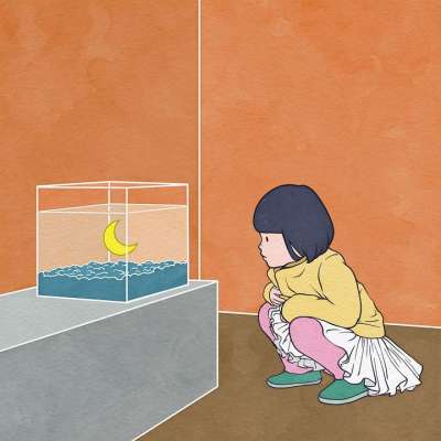 绘画 创造力 想象力 月亮 孩子们 橙色月亮 橙色的画 橙色的漆