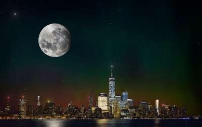 纽约 天际线 夜景 新的 约克 纽约市 月亮 月光 星星