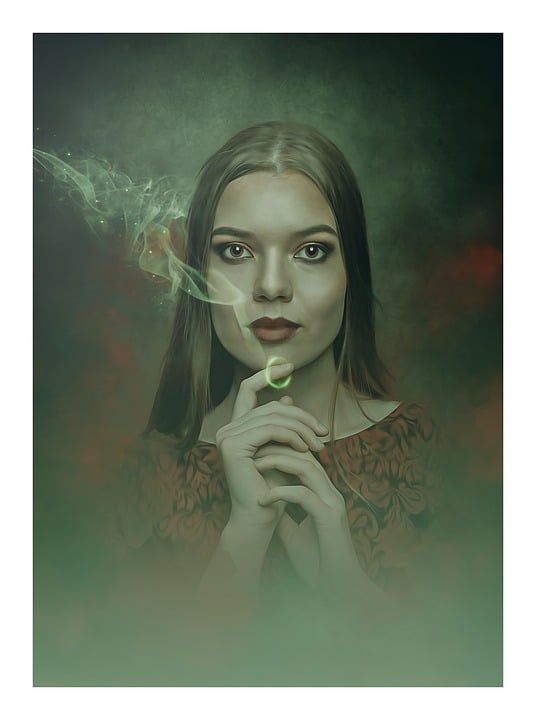 幻想 哥特 幻想肖像 魔法 女士 年轻 美丽 模型 光 抽烟