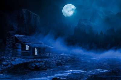 夜晚 晚安 房子 点亮 多雾路段 流动 月亮 天堂 自然 黑暗