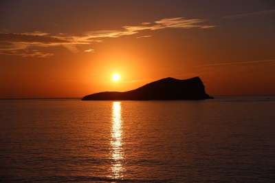 日落 伊维萨岛 Mediterrean 岛 太阳 海 橙色的 反射