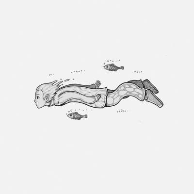 游泳 海 超现实的 鱼 海洋 男人 人 水下 画画 卡通片