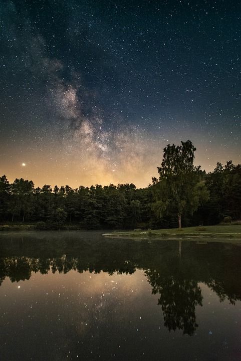 星空 湖 夜晚 水 银河 自然 宇宙 镜像 天文学 空间