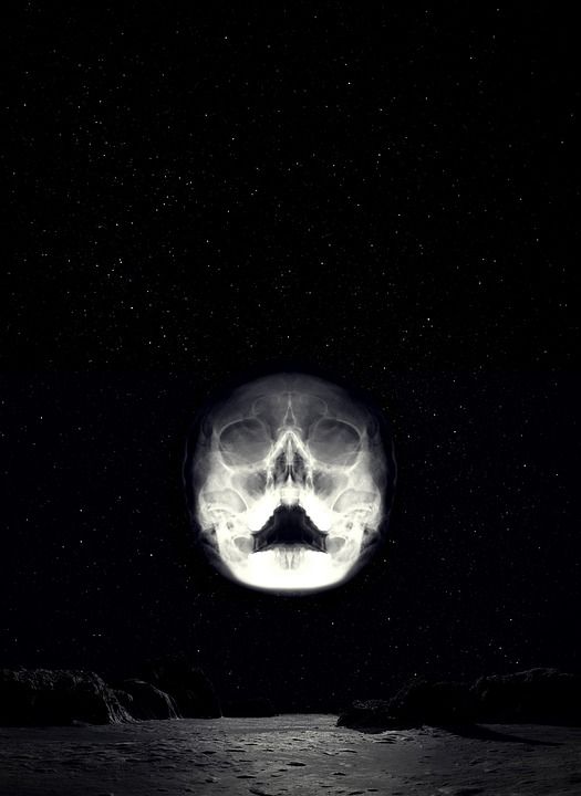 颅骨 景观 星空 空间 死亡 恐怖 可怕的 幽灵般的 黑暗