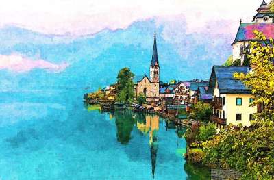 景观 风景 风景秀丽的 看法 Hallstatt 山 水 反射