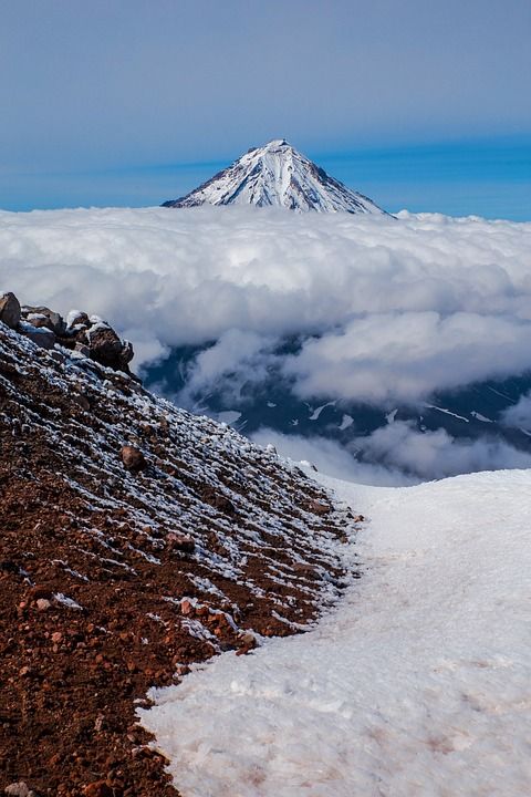 山 火山 雪 天空 云 科里亚克火山 自然 景观