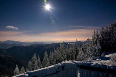 Rheinebene在满月 夜拍 雪 寒冷的 德国 冬天 景观