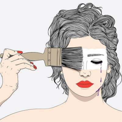 女士 画笔 眼泪 哭 伤心 感情 刷子 画 艺术 设计 海报