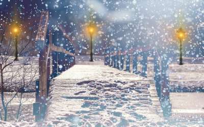 雪 降雪 灯笼 灯 发光 圣诞节 情绪 气氛 桥 小路 网络