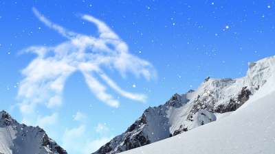 幻想 雪 山 云 景观 冬天 白色的 蓝色的 顶峰 龙