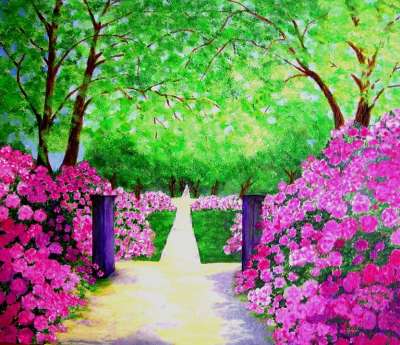 杜鹃 公园 树木 多年生植物 开花 绘画 图片 艺术 作画 染