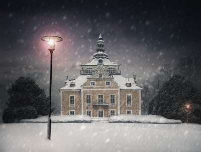冬天 雪 圣诞节 树 灯笼 灯 寒冷的 夜晚 小路 建造