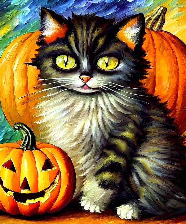 猫 绘画 万圣节 小猫 雕刻南瓜 杰克 O 灯笼 秋天 落下