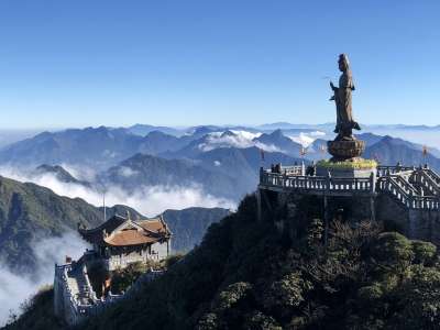 山 寺庙 亚洲 越南 沙巴 范西潘 云 天堂 佛 景观 宗教