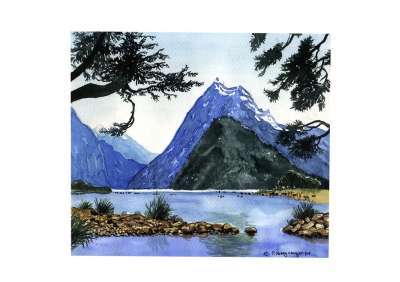水彩 艺术 景观 高山湖泊 染 绘画 油漆未干