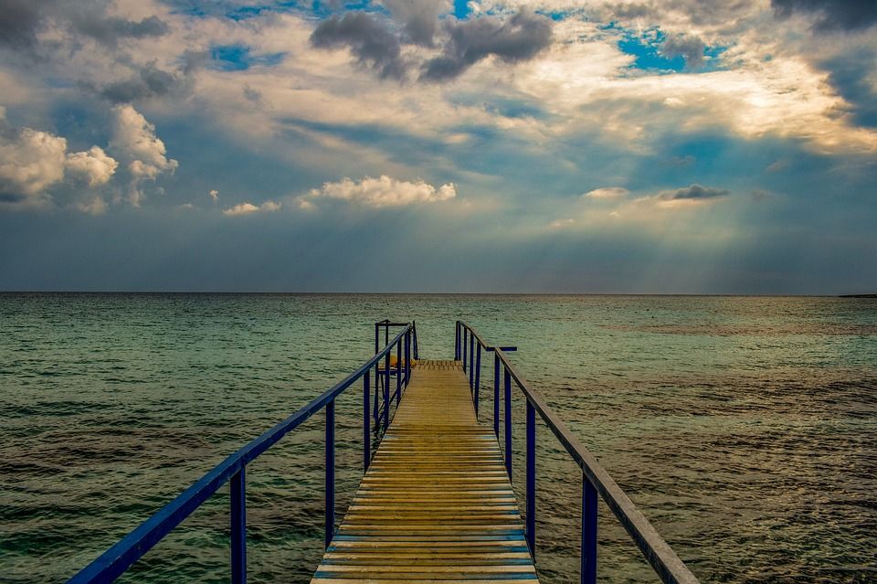 码头, 海, 地平线, 天空, 云, 秋天的心情, 风景, 阿依纳帕, 塞浦路斯