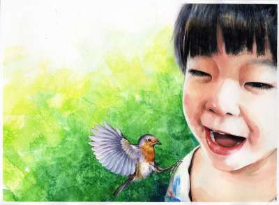 肖像水彩 水彩 艺术 艺术品 工作 亚洲人 绘画 儿童 肖像