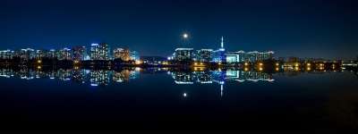 夜景 城市 全景 晚上 汉城 现代 夜空 水 天空 月亮 光