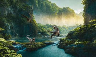 背景 山 树木 河 恐龙 幻想 数字艺术 数字图稿