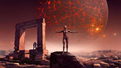 幻想 科幻小说 超现实的 行星 雕像 拱道 天体 石头 建造