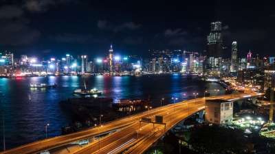 香港 港口 船 水 夜晚 长期接触 黑暗的 广告 灯 城市