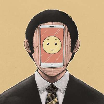 手机 人类 超现实的 瘾 脸 头 卡通片 绘画 幻想 创造力