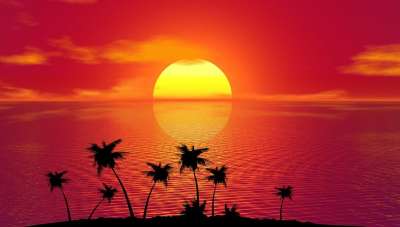 热带 日落 夏天 海滩日落 热带海滩 落日下的海滩